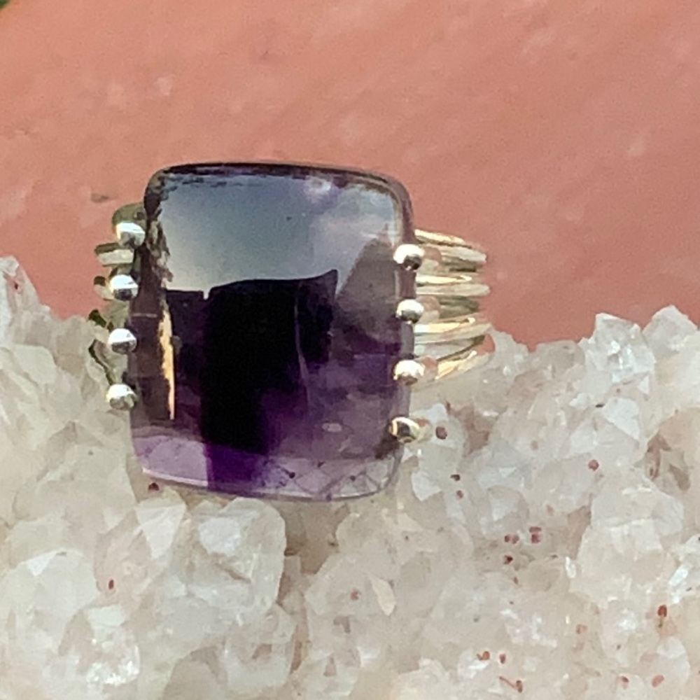 BOUTIQUE RAINBOW FLUORITE 925 STERLING SILVER RING